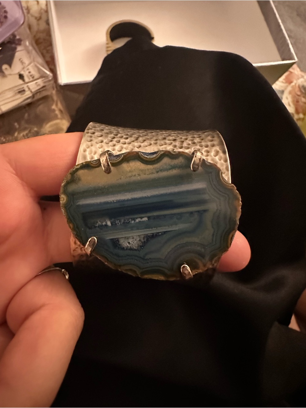 Blue Agate Stone Cuff Bracelet